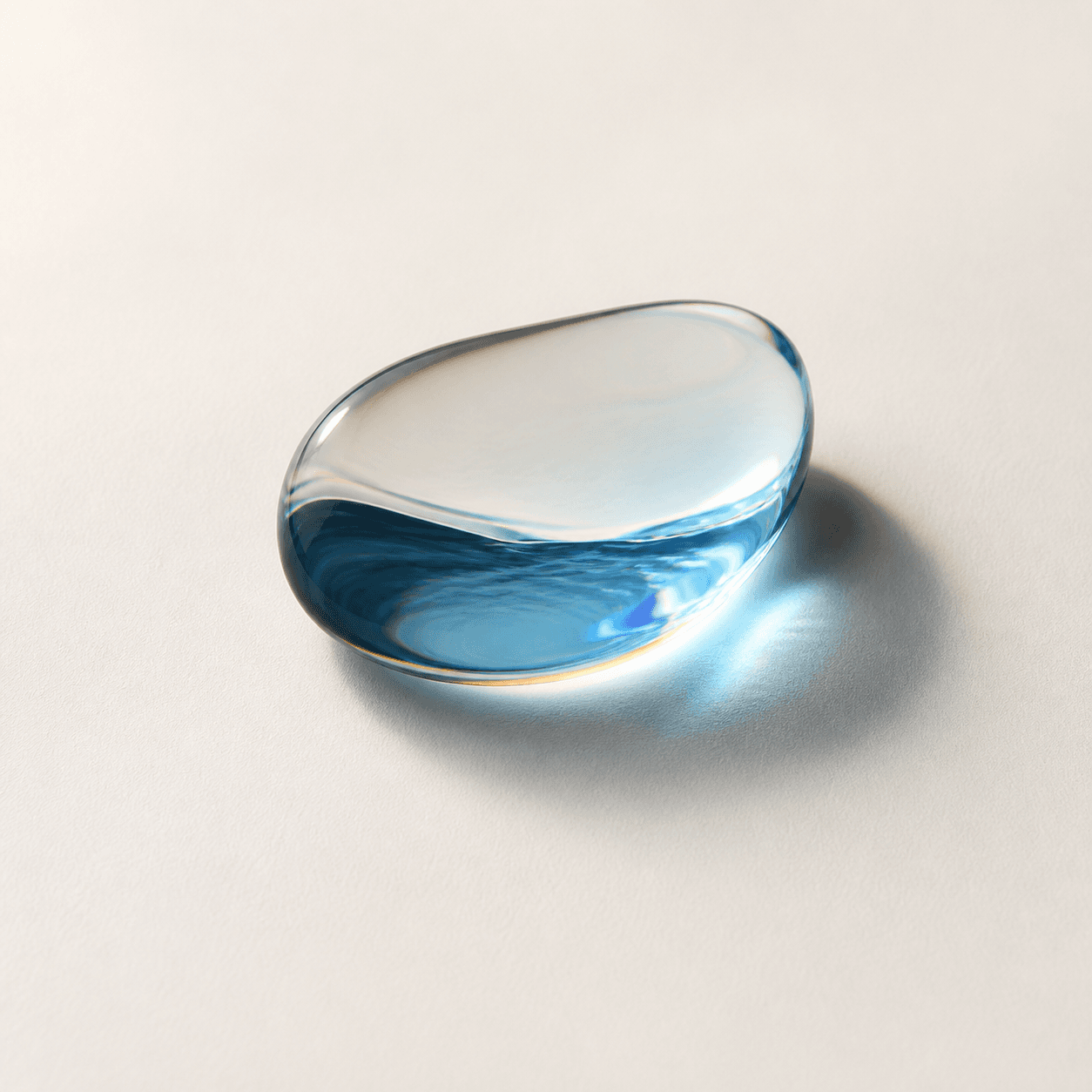 Blue water held inside an irregular glass lens